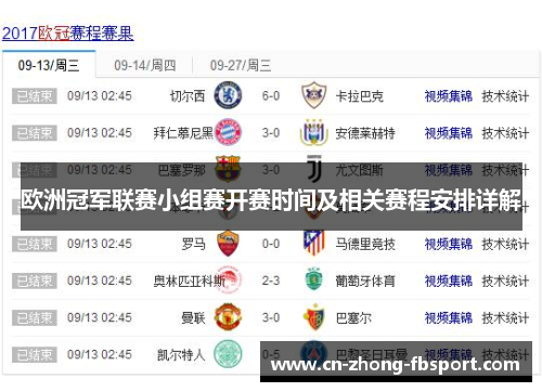 欧洲冠军联赛小组赛开赛时间及相关赛程安排详解 欧洲冠军联赛小组赛开赛时间及相关赛程安排详解